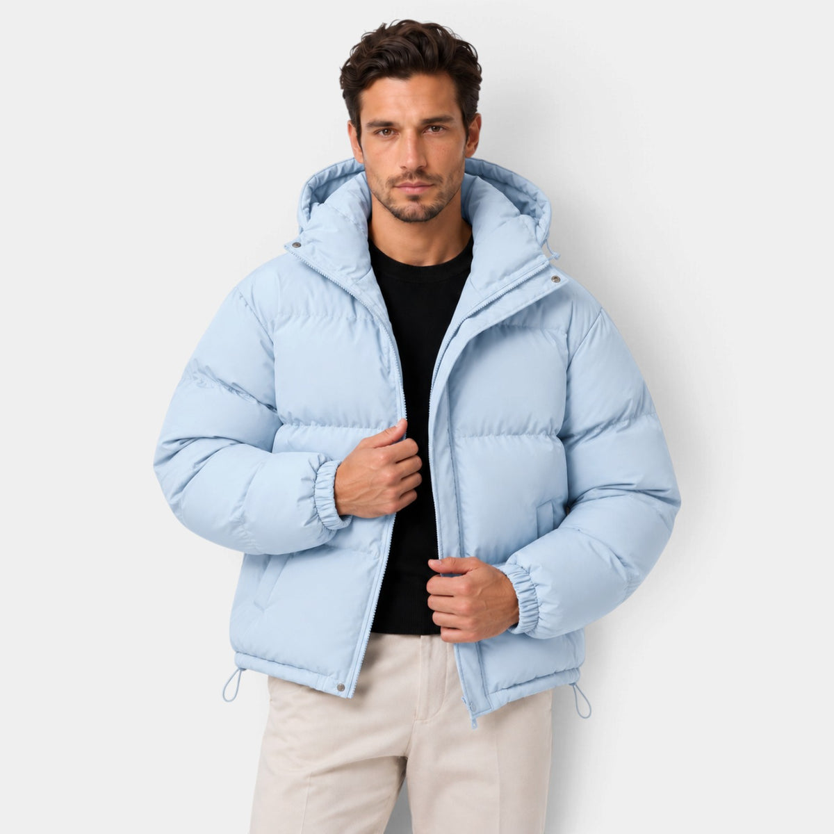 Chaqueta Hombre Acolchada Oversize con Capucha y Bajo Ajustable