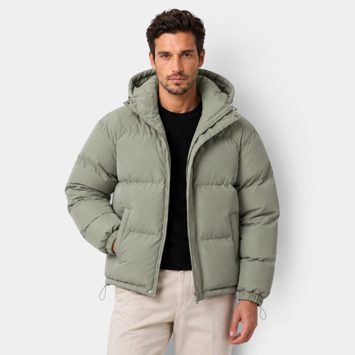 Chaqueta Hombre Acolchada Oversize con Capucha y Bajo Ajustable