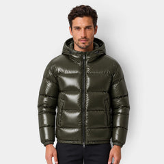 Chaqueta Hombre Acolchada con Capucha Acabado Brillante