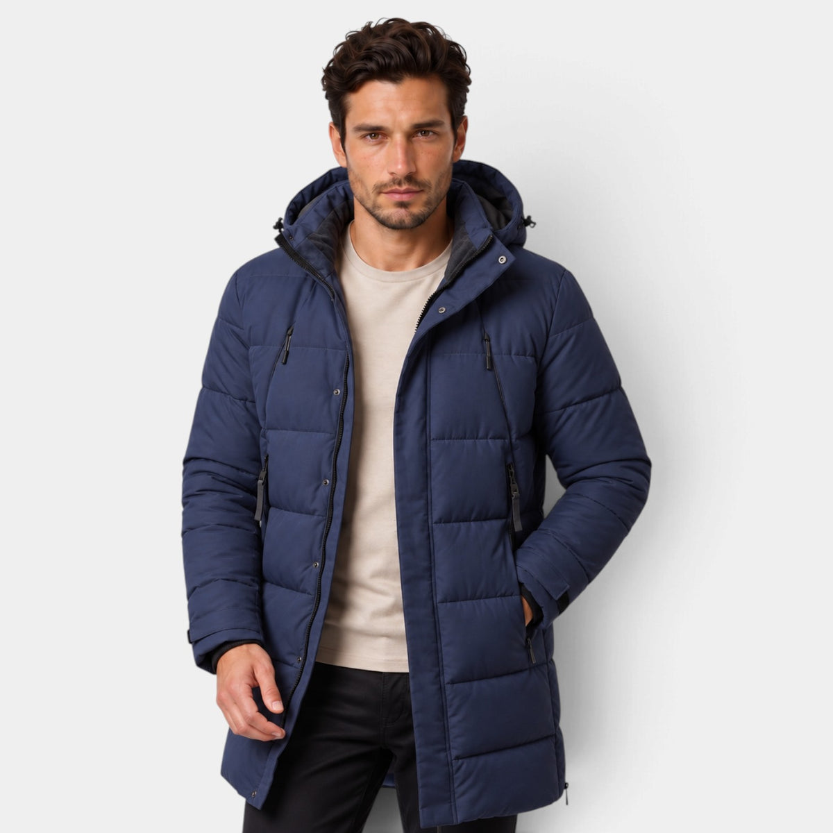 Parka Hombre Acolchada Cortavientos con Capucha