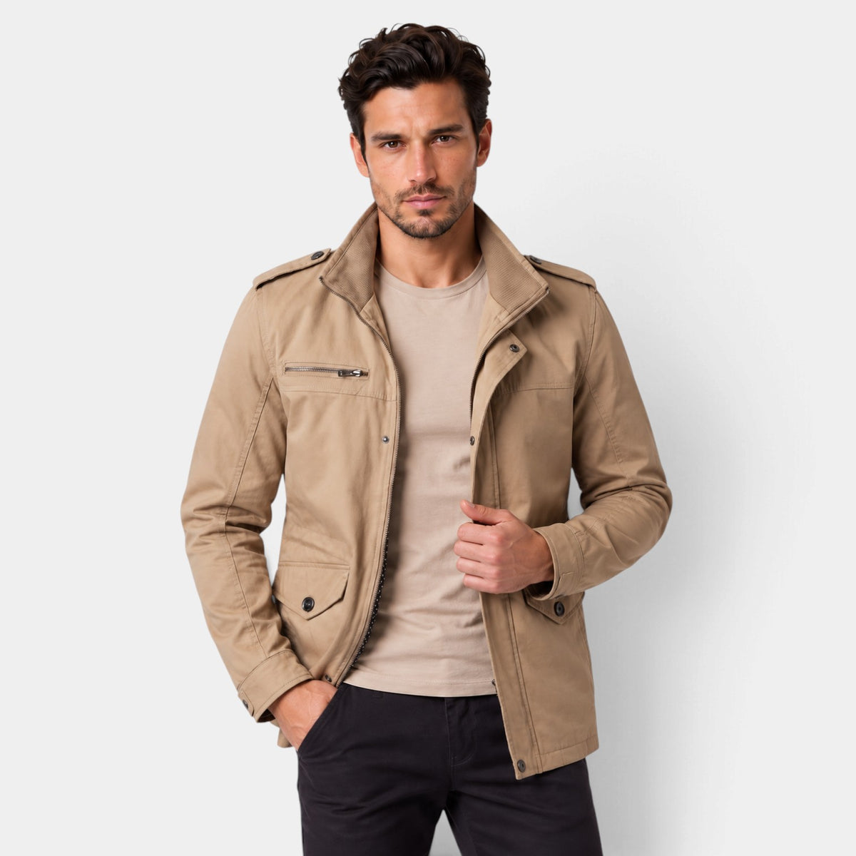Chaqueta Hombre Acolchada Entallada con Hombreras Clásica