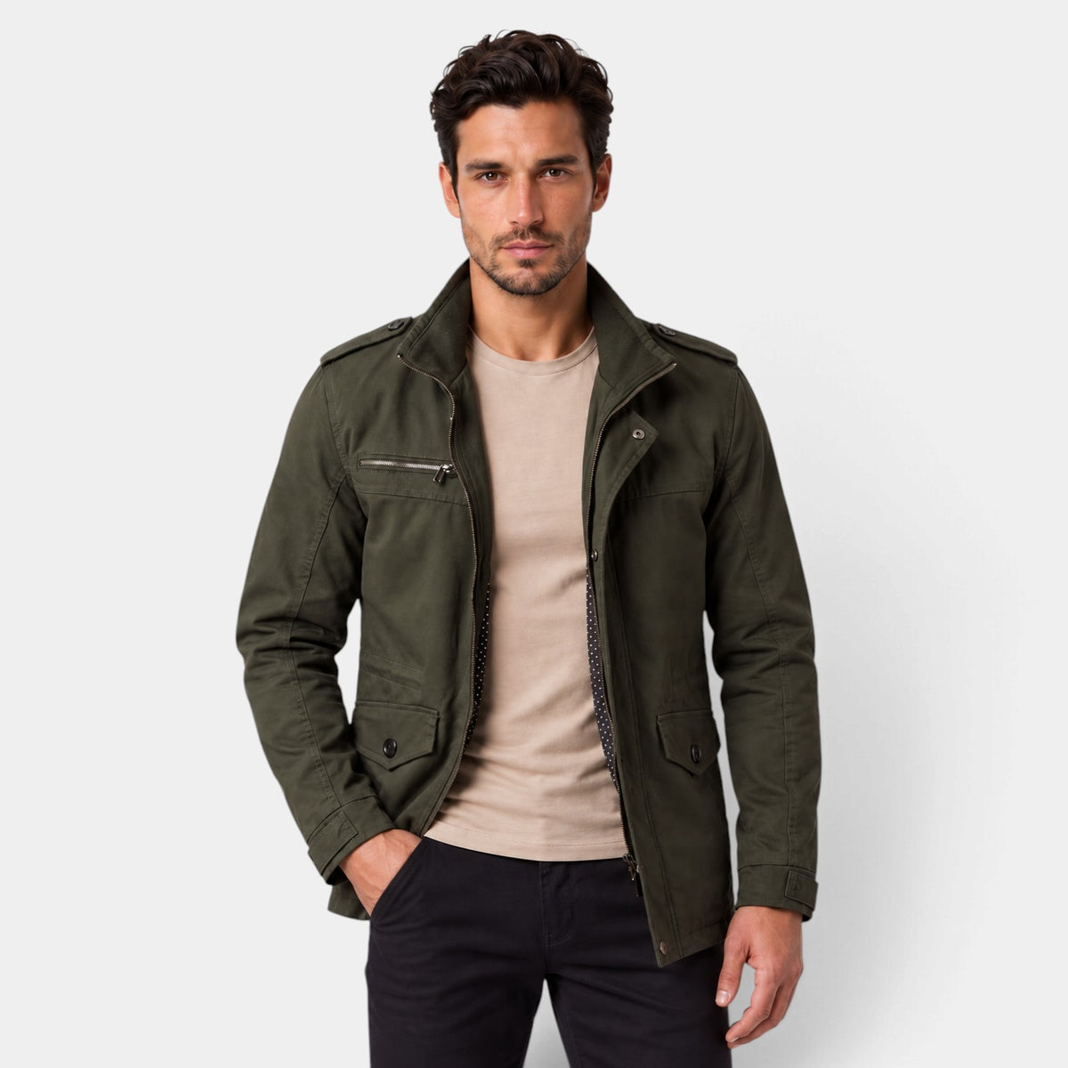 Chaqueta Hombre Acolchada Entallada con Hombreras Clásica