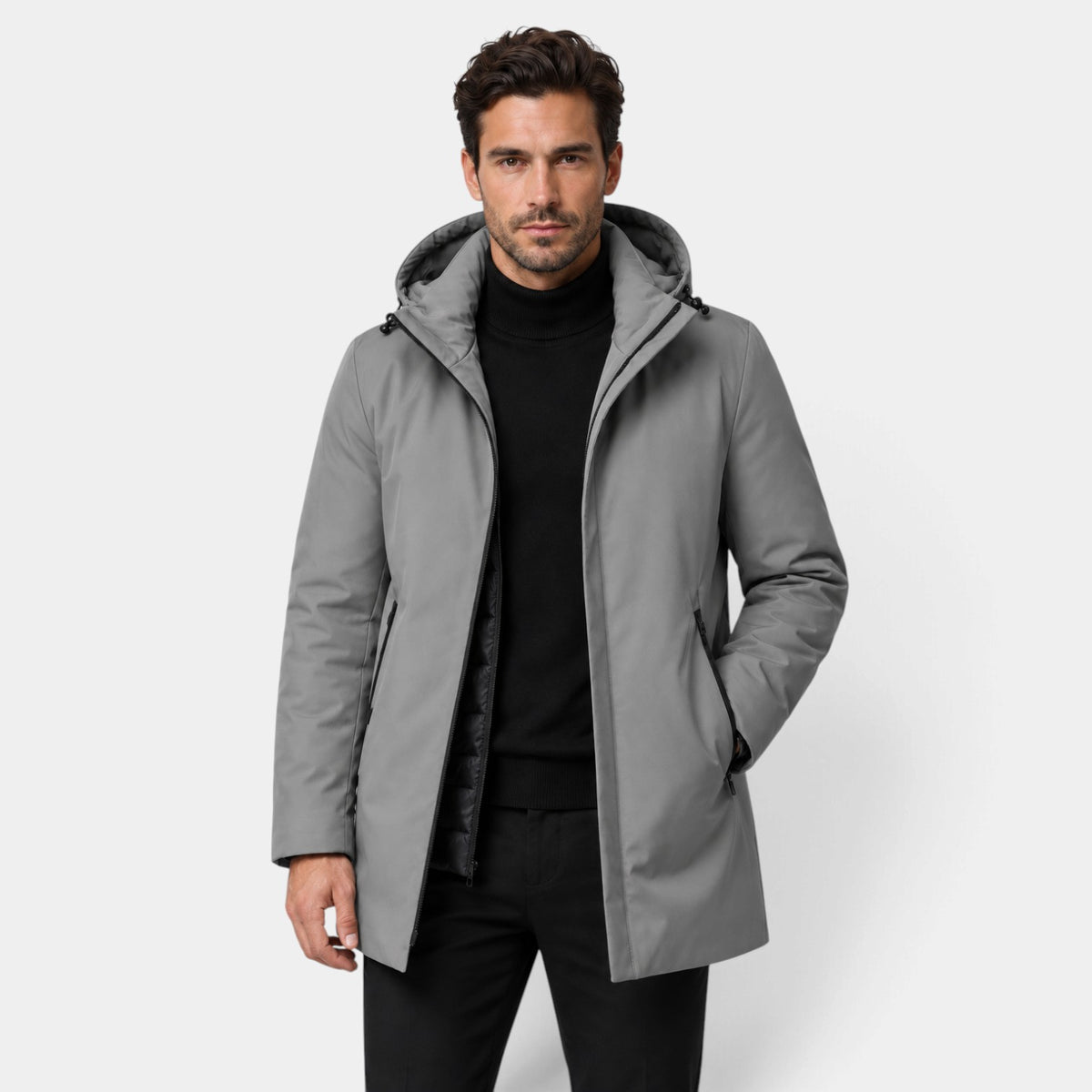 Parka Hombre con Capucha y Forro Acolchado Largo Medio