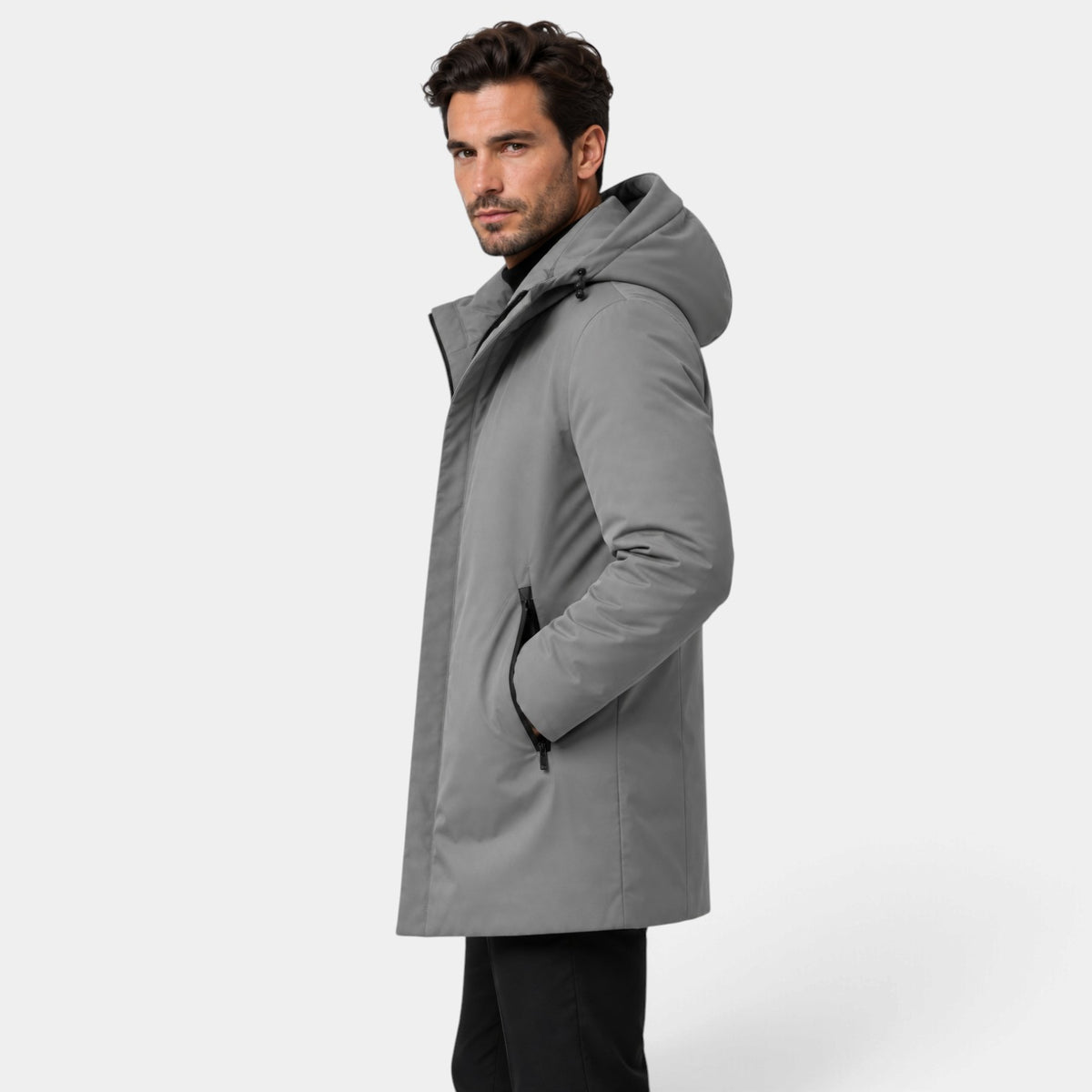 Parka Hombre con Capucha y Forro Acolchado Largo Medio