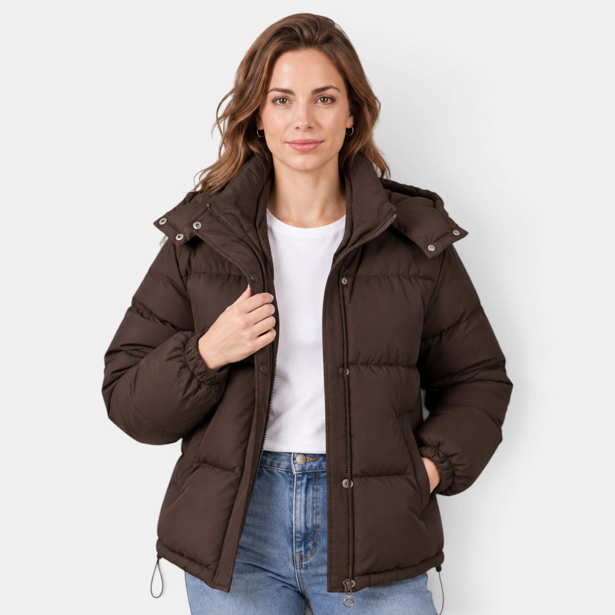 Abrigo Acolchado Oversize de Mujer con Capucha