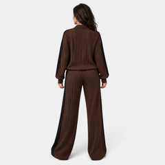 Conjunto de Punto a Rayas con Ribete Contraste para Mujer