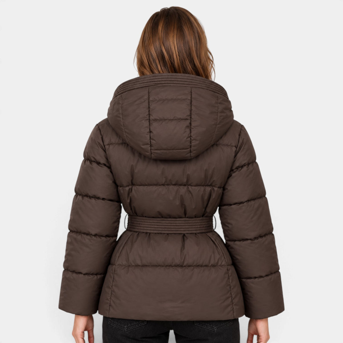 Women's Hooded Padded Jacket with Belt