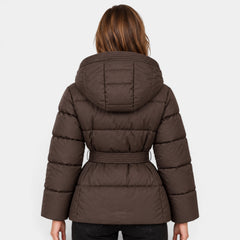 Women's Hooded Padded Jacket with Belt