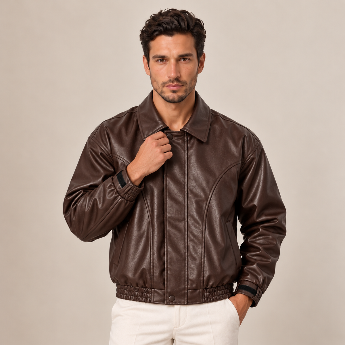 Men's Classic Faux Leather Jacket - Timeless Everyday Fit