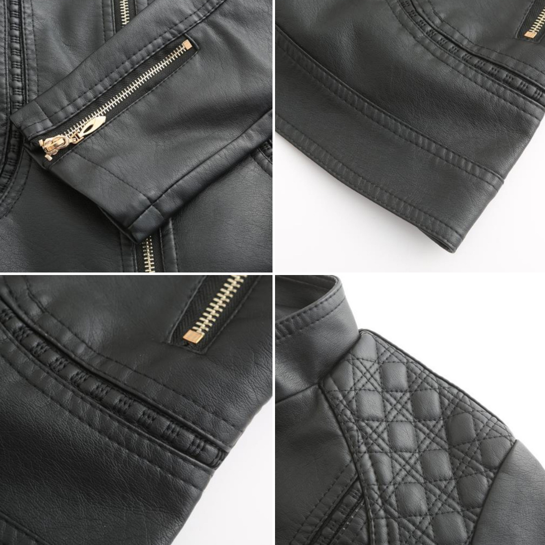 Chaqueta Biker Mujer Cropped en Polipiel con Cuello Alto