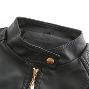 Chaqueta Biker Mujer Cropped en Polipiel con Cuello Alto