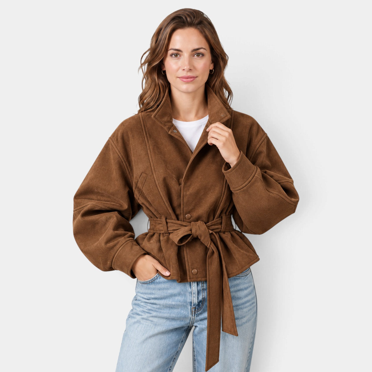 Chaqueta Bomber de Ante Oversize Mujer