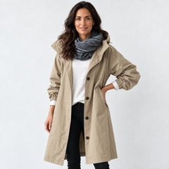Gabardina Mujer Impermeable con Capucha Larga