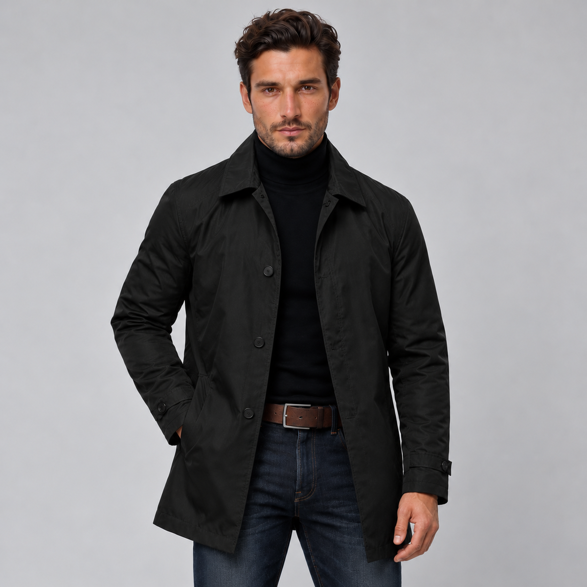 Men's Long Water-Resistant Coat - Classic Rain Overcoat