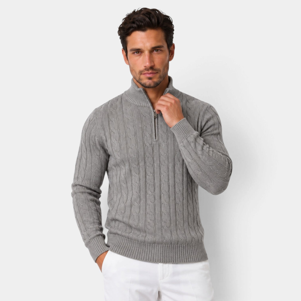 Men's Half-Zip Cable Knit Sweater