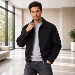 Chaqueta de Ante para Hombre con Cremallera y Cuello Clásico