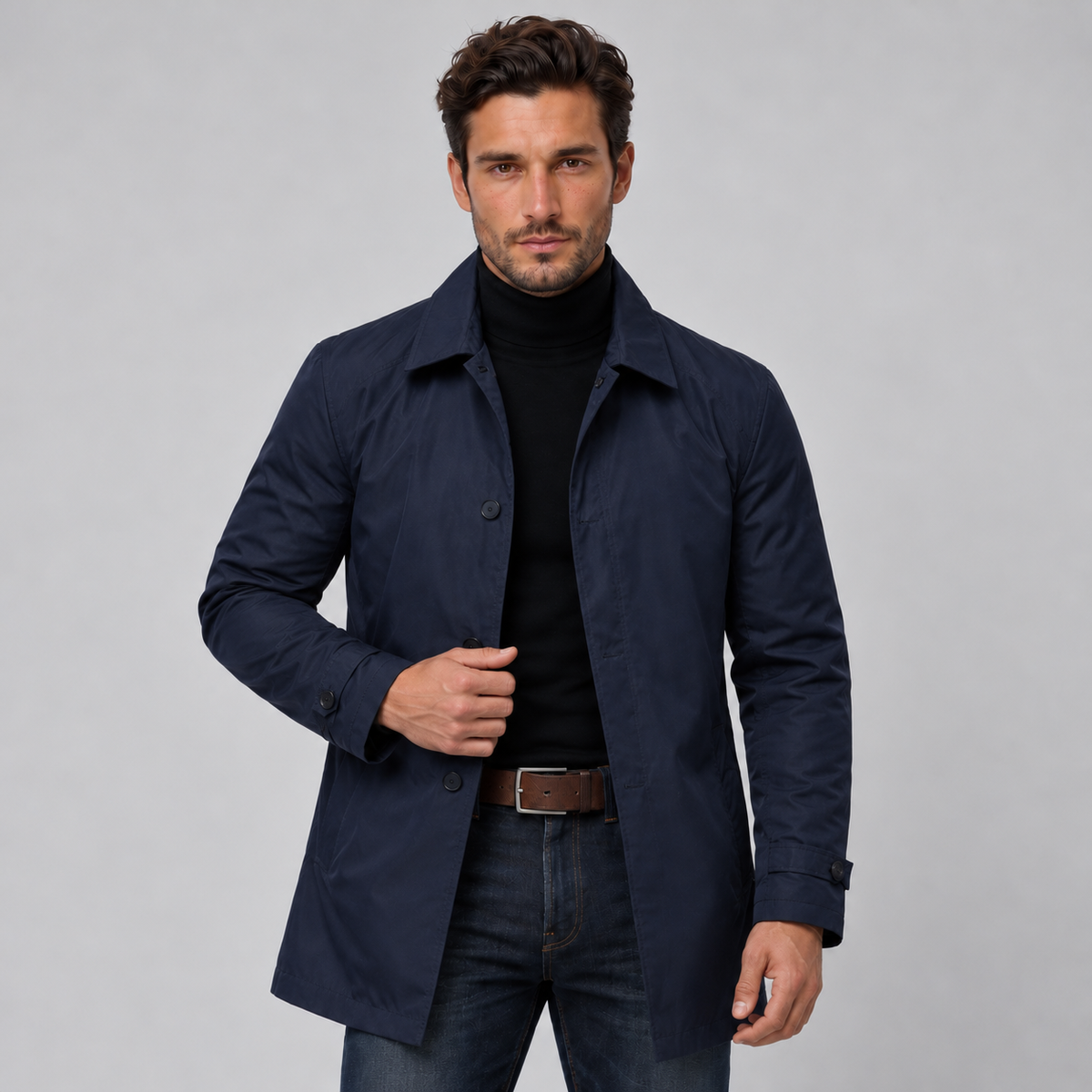 Men's Long Water-Resistant Coat - Classic Rain Overcoat