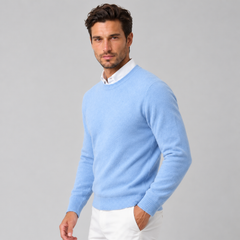 Men's Cashmere Crew Neck Sweater - Regular Fit, Ribbed Trim
