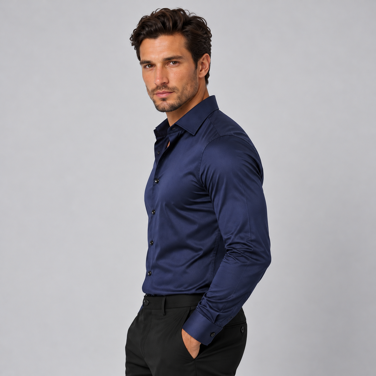 Camisa Hombre Slim Fit Elástica Acabado Satinado