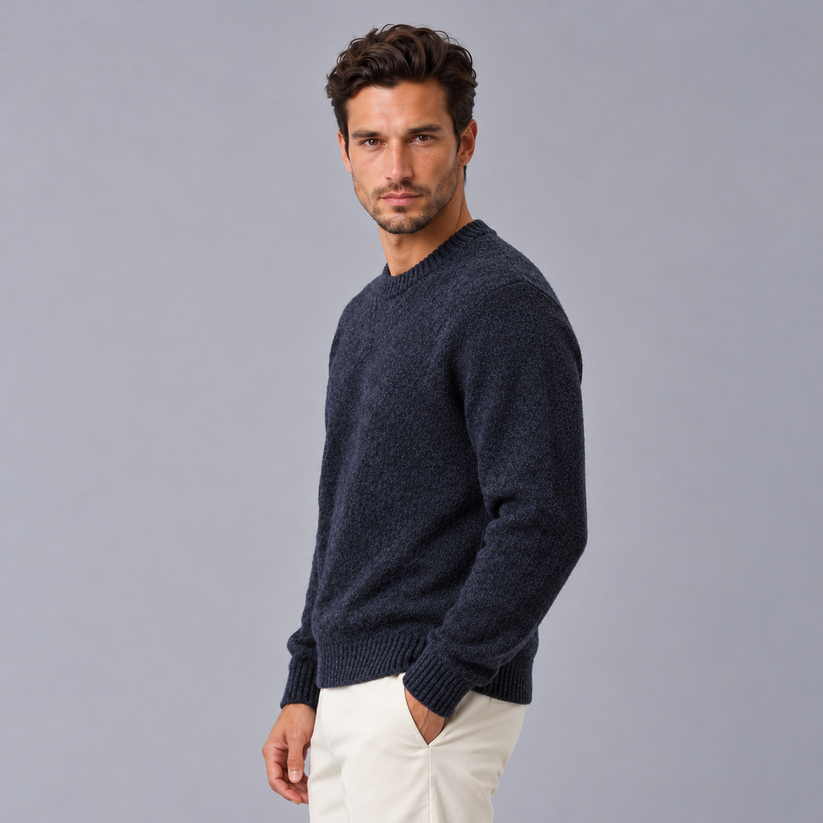 Men's Brushed Wool Knit Sweater - Soft Crew Neck Pullover