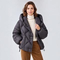 Women's Cropped Hooded Puffer Jacket - Loose Fit