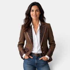 Women's Herringbone Panel Blazer with Gold Buttons