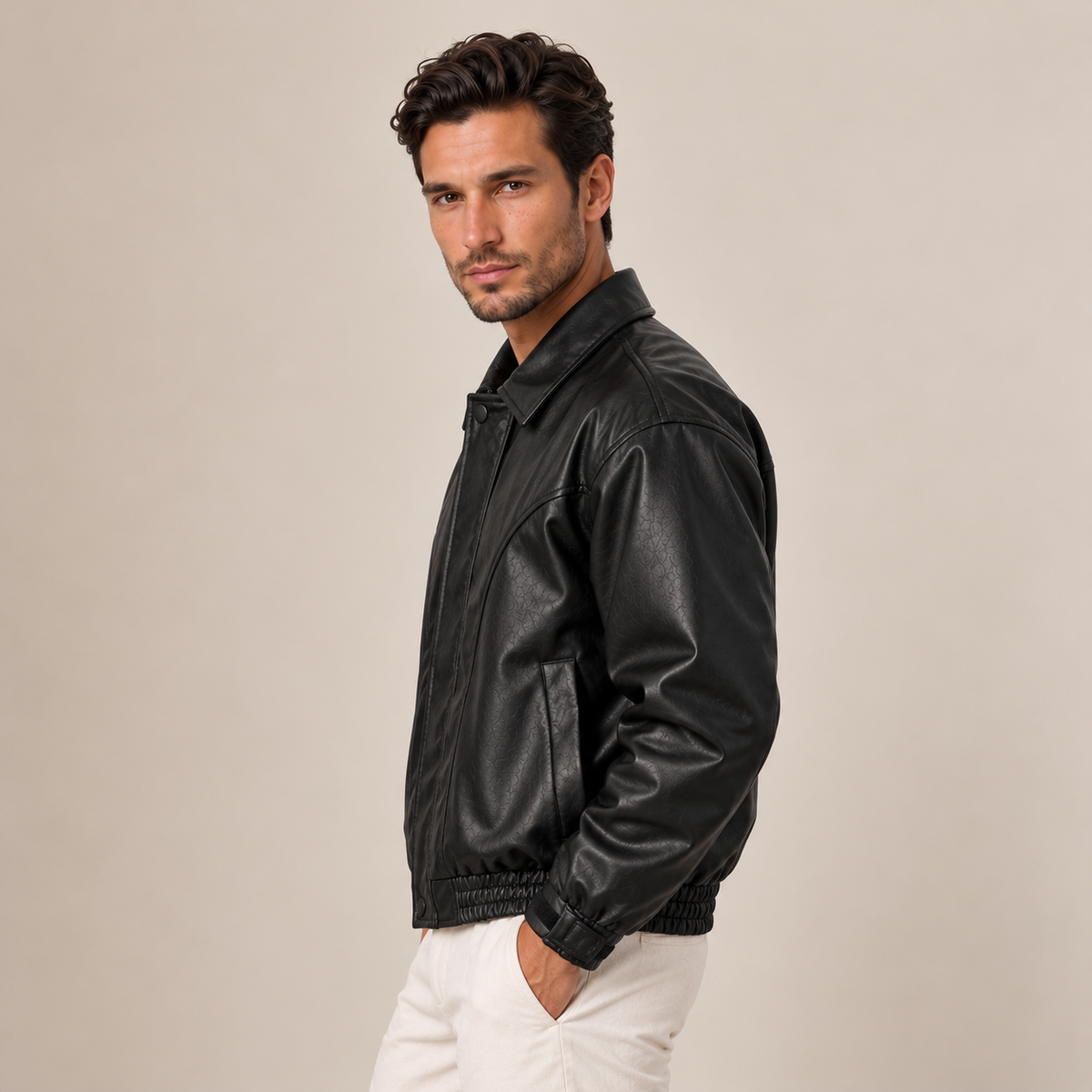 Men's Classic Faux Leather Jacket - Timeless Everyday Fit