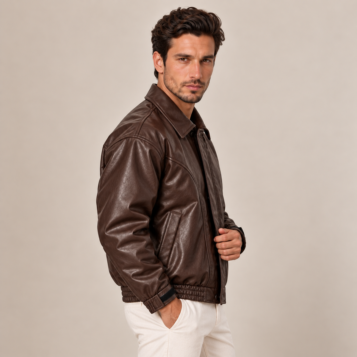 Men's Classic Faux Leather Jacket - Timeless Everyday Fit