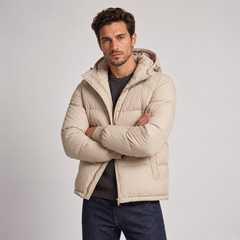 Chaqueta Acolchada con Capucha para Hombre, Cierre de Cremallera