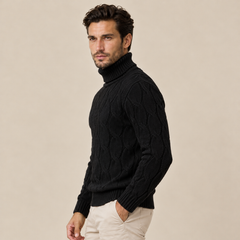 Men's Cable Knit Turtleneck Sweater - Chunky Pullover