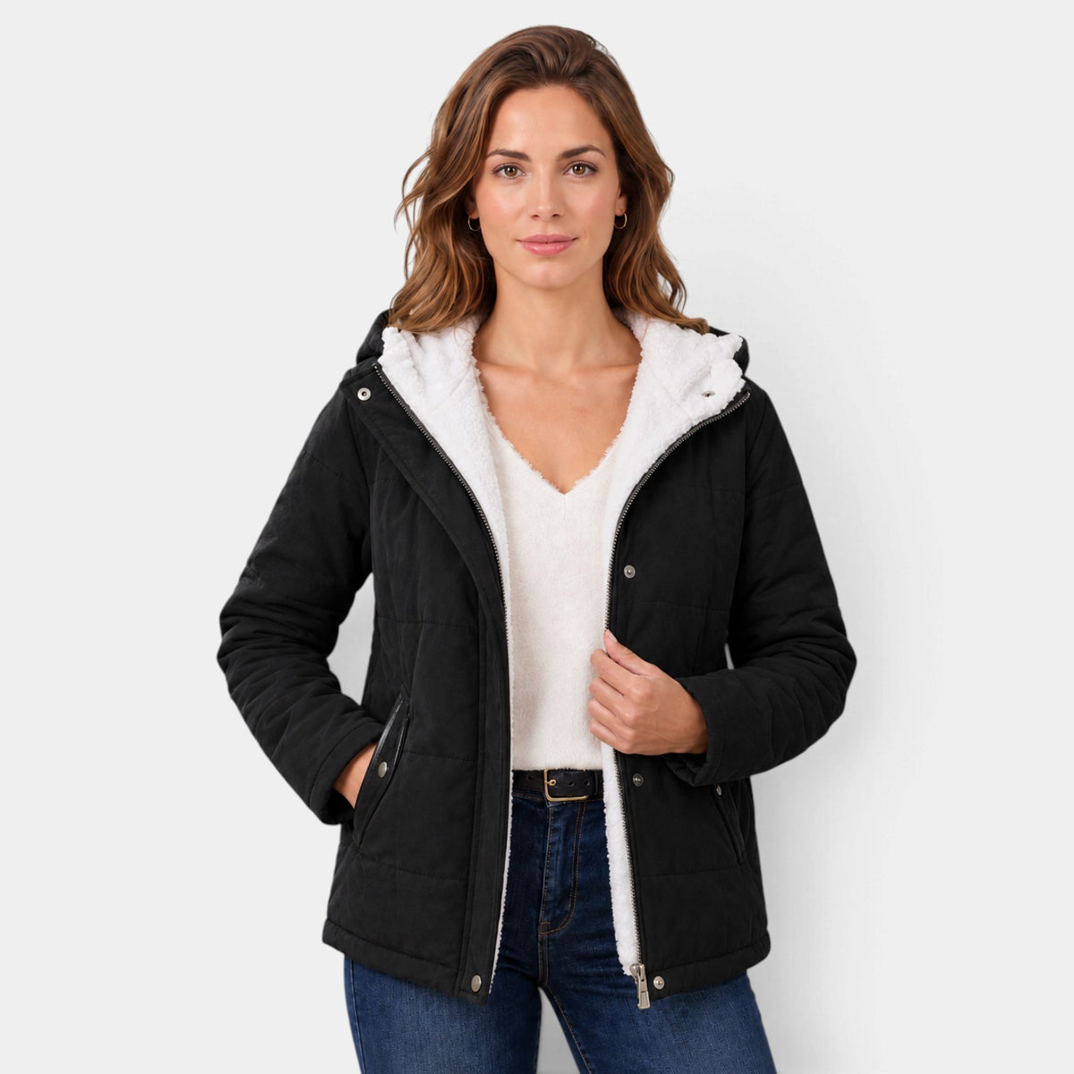 Chaqueta Acolchada con Capucha y Forro Polar Sherpa
