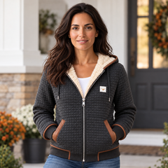 Women's Gray Hooded Puffer Jacket - Sherpa Lining
