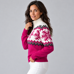 Jersey Fair Isle Mujer Media Cremallera Cuello Embudo Copos de Nieve
