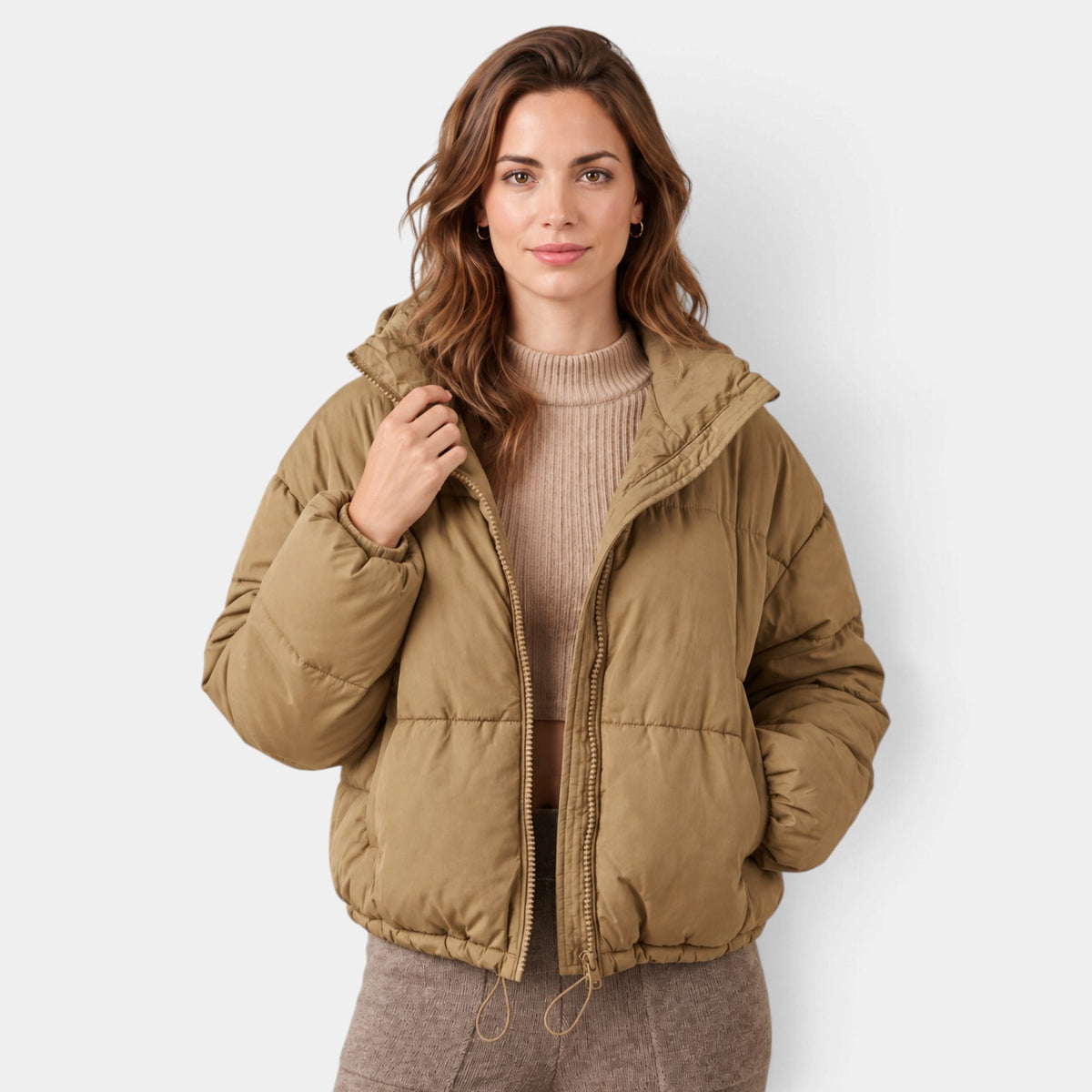 Chaqueta Acolchada Corta con Capucha y Bajo Ajustable