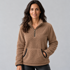 Jersey Mujer de Borreguito con Media Cremallera y Cuello Alto