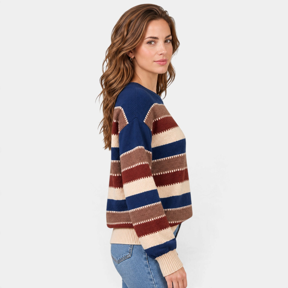 Jersey de Rayas para Mujer Cuello Redondo Corte Holgado