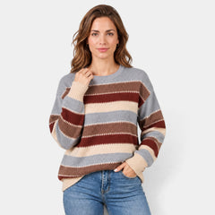Jersey de Rayas para Mujer Cuello Redondo Corte Holgado