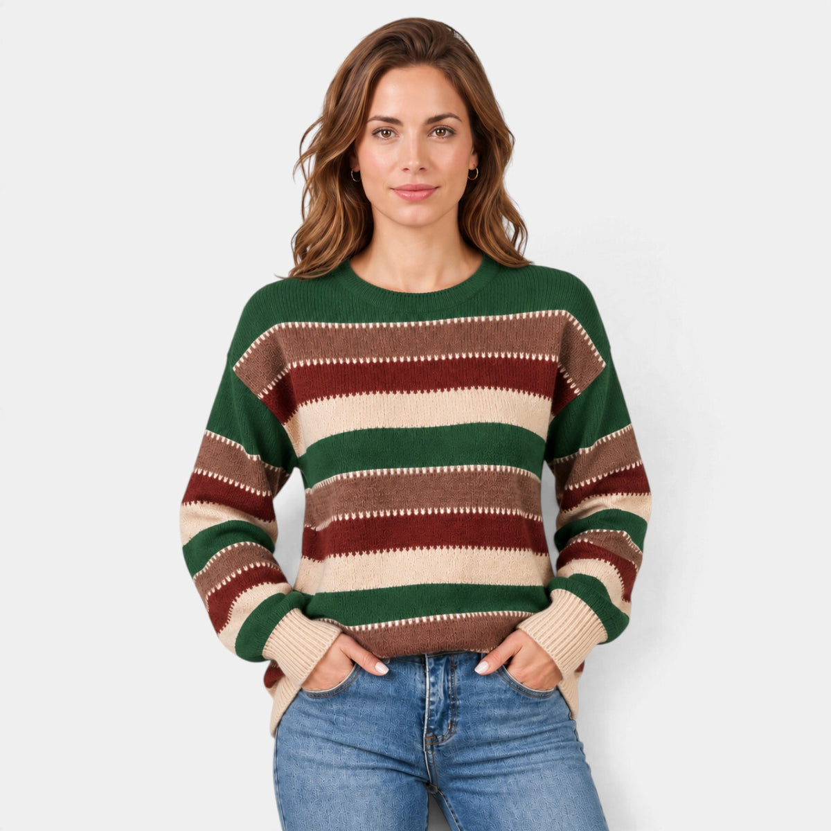 Jersey de Rayas para Mujer Cuello Redondo Corte Holgado
