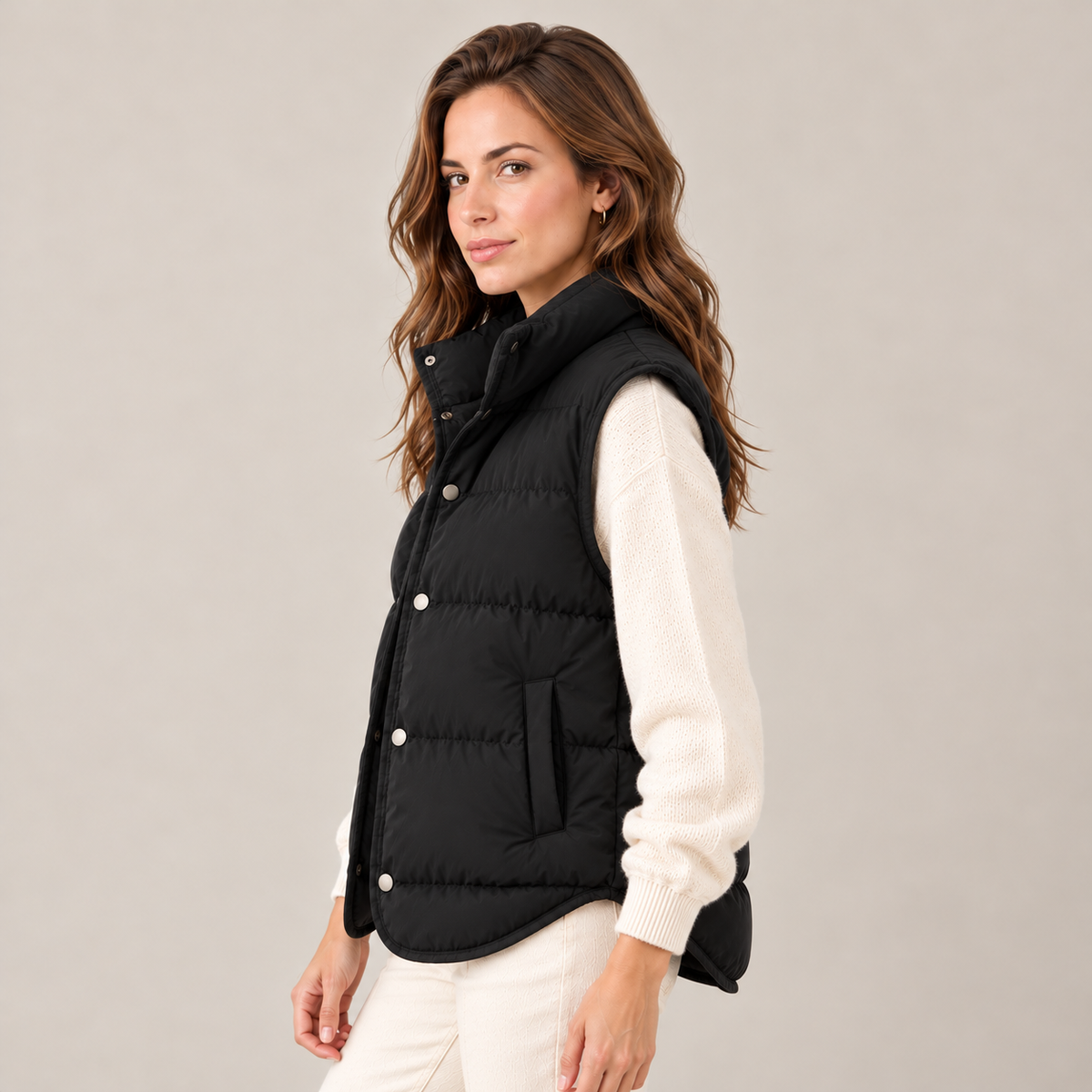 Women's Quilted Puffer Vest - Sleeveless Zip-Up Gilet