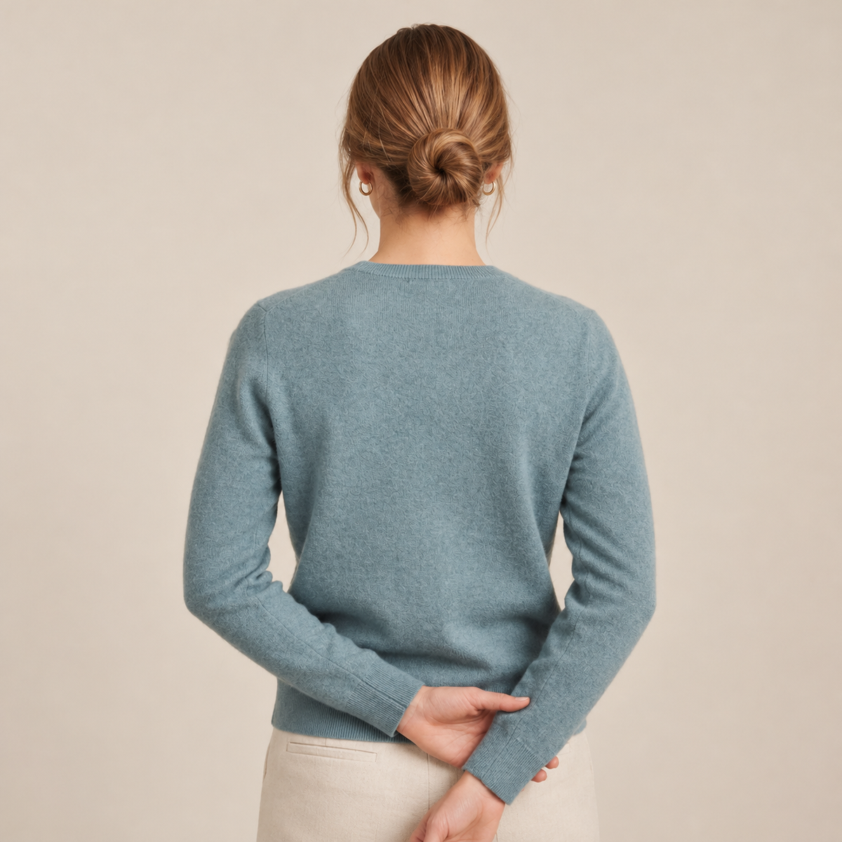 Jersey de Cuello Redondo de Cashmere Puro para Mujer