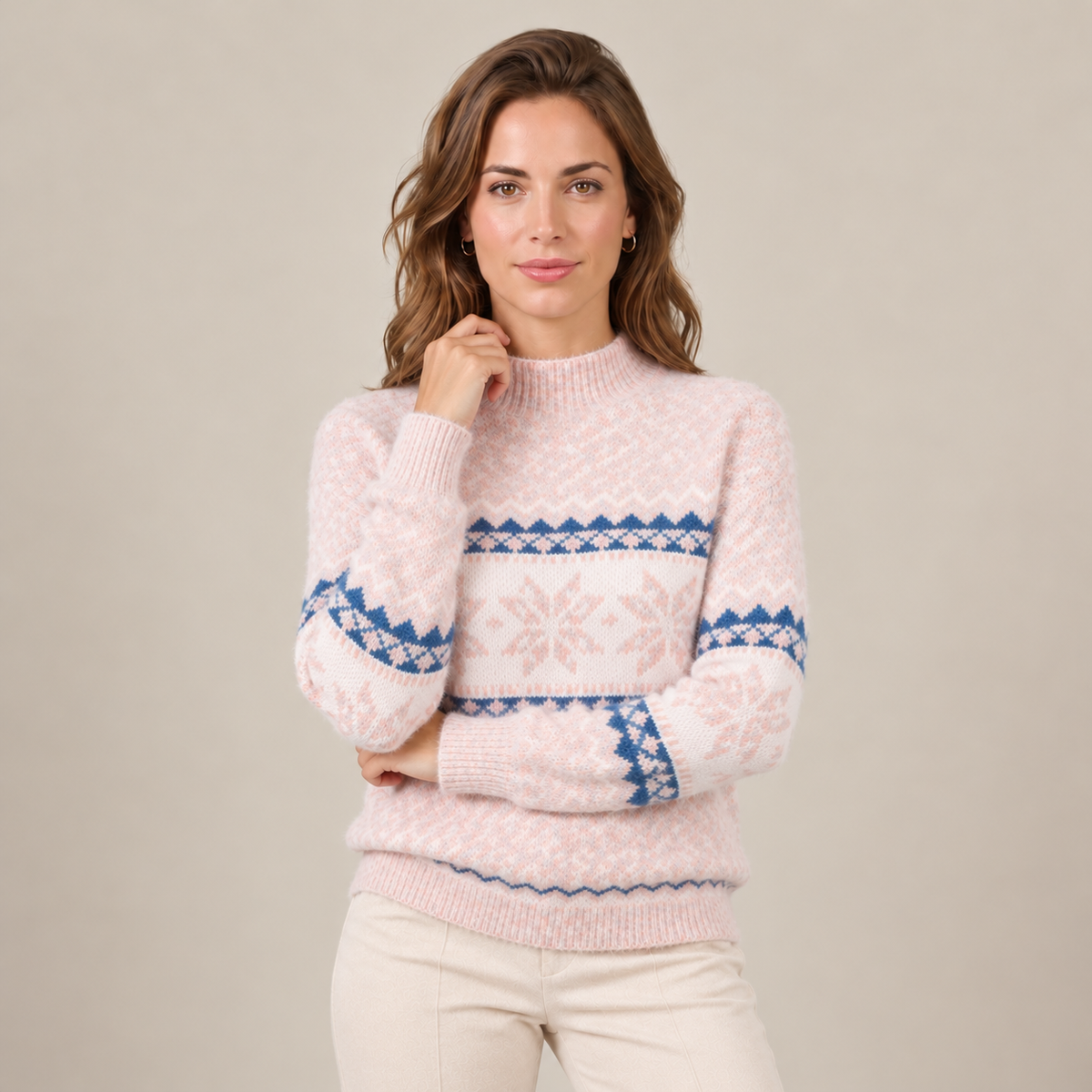 Women's Snowflake Knit Sweater - Holiday Fair Isle Pullover