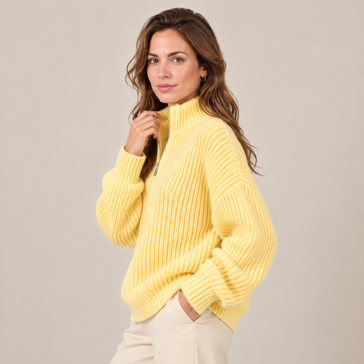 Women's Textured Knit Half-Zip Sweater - Quarter Zip Pullover