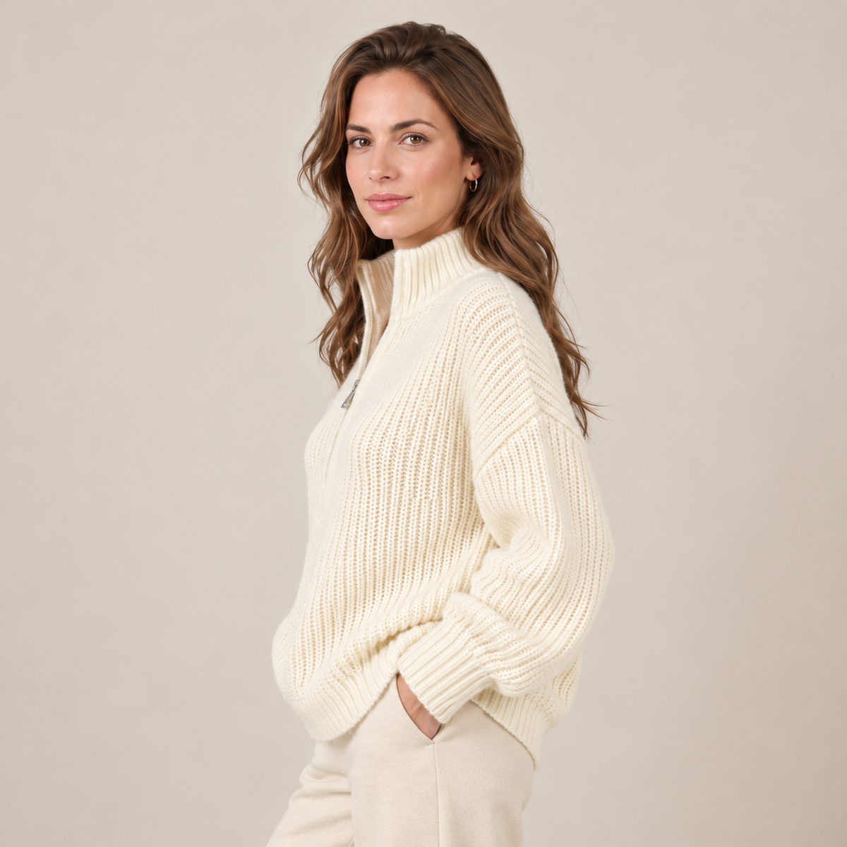Women's Textured Knit Half-Zip Sweater - Quarter Zip Pullover