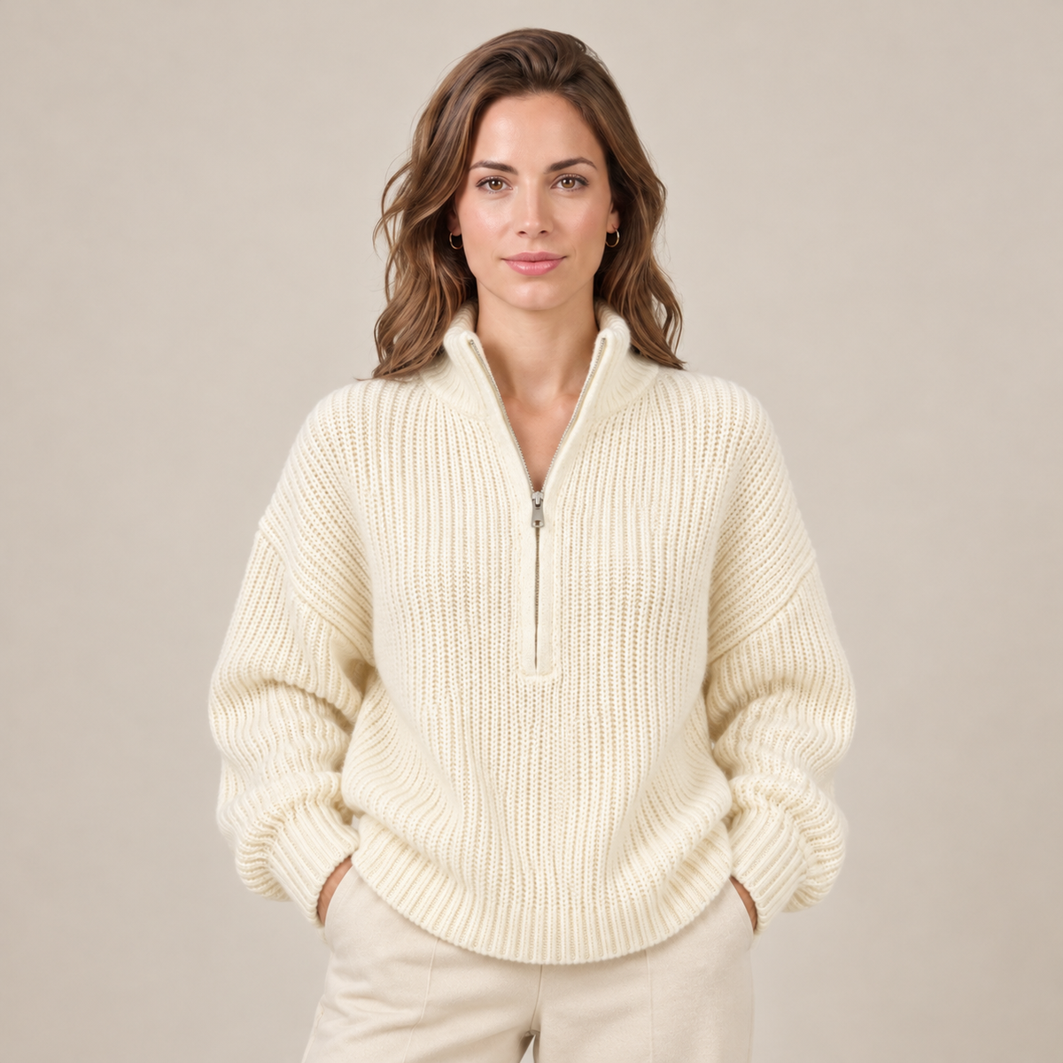Women's Textured Knit Half-Zip Sweater - Quarter Zip Pullover
