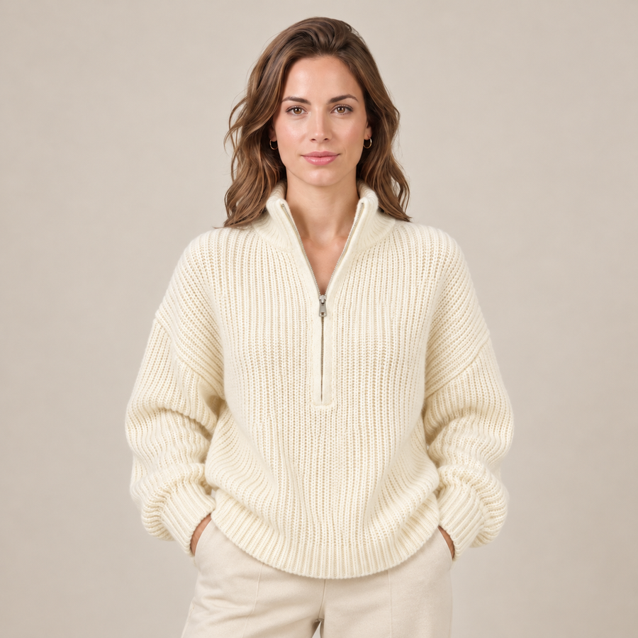Women's Textured Knit Half-Zip Sweater - Quarter Zip Pullover