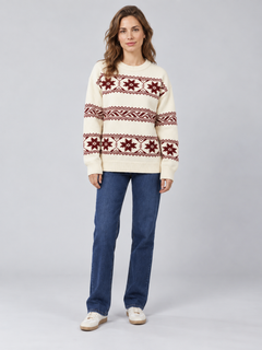 Jersey Fair Isle Mujer Copos de Nieve Cuello Redondo Oversize