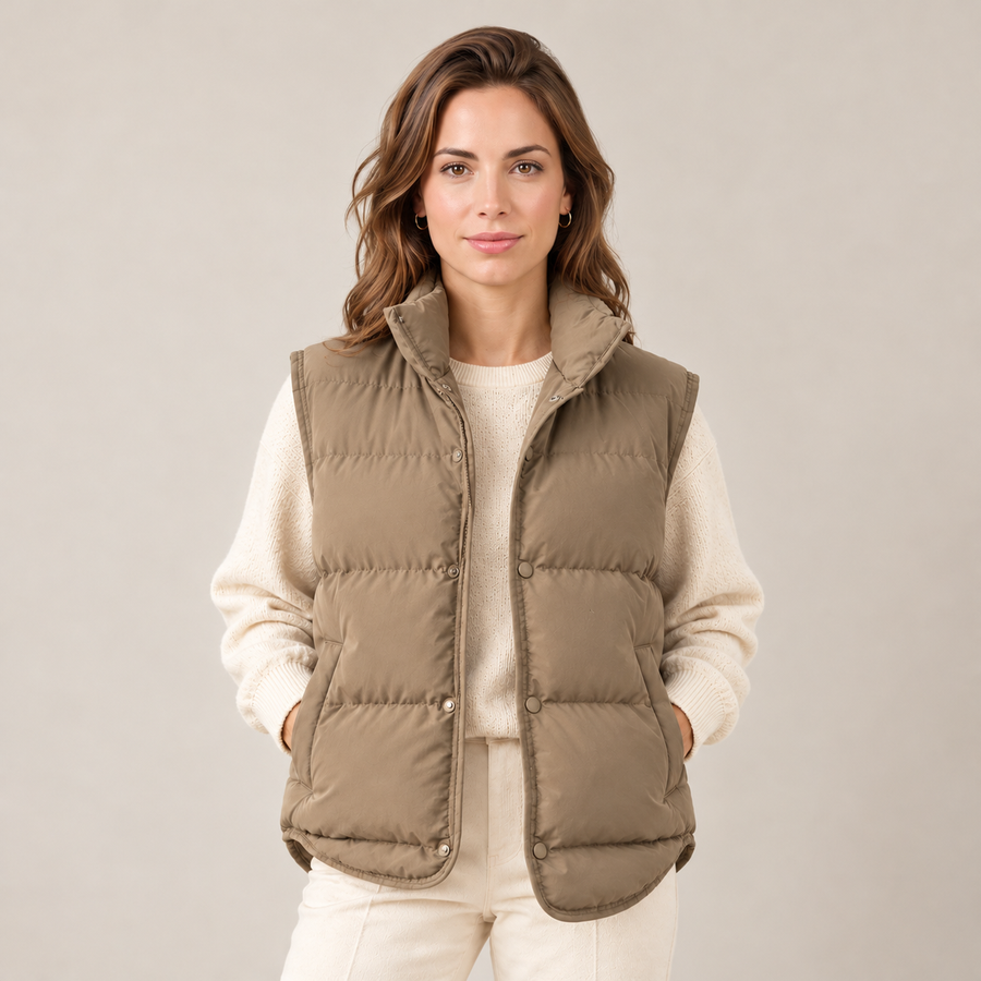 Women's Quilted Puffer Vest - Sleeveless Zip-Up Gilet
