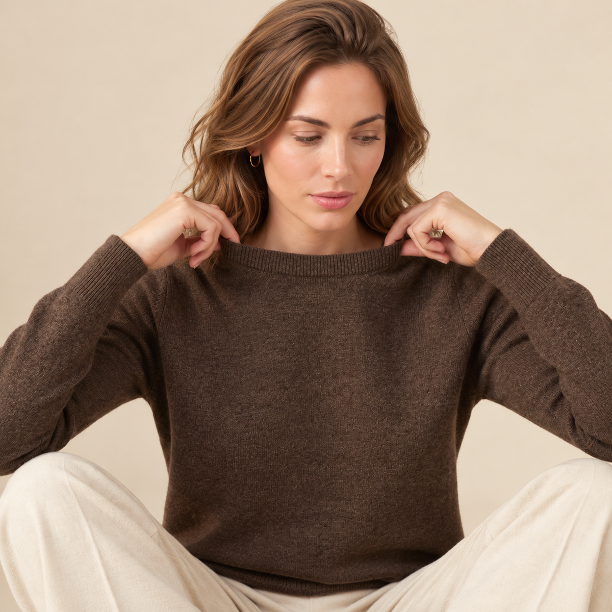 Jersey de Cuello Redondo de Cashmere Puro para Mujer