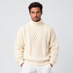 Men's Chunky Knit Jacquard Turtleneck Sweater