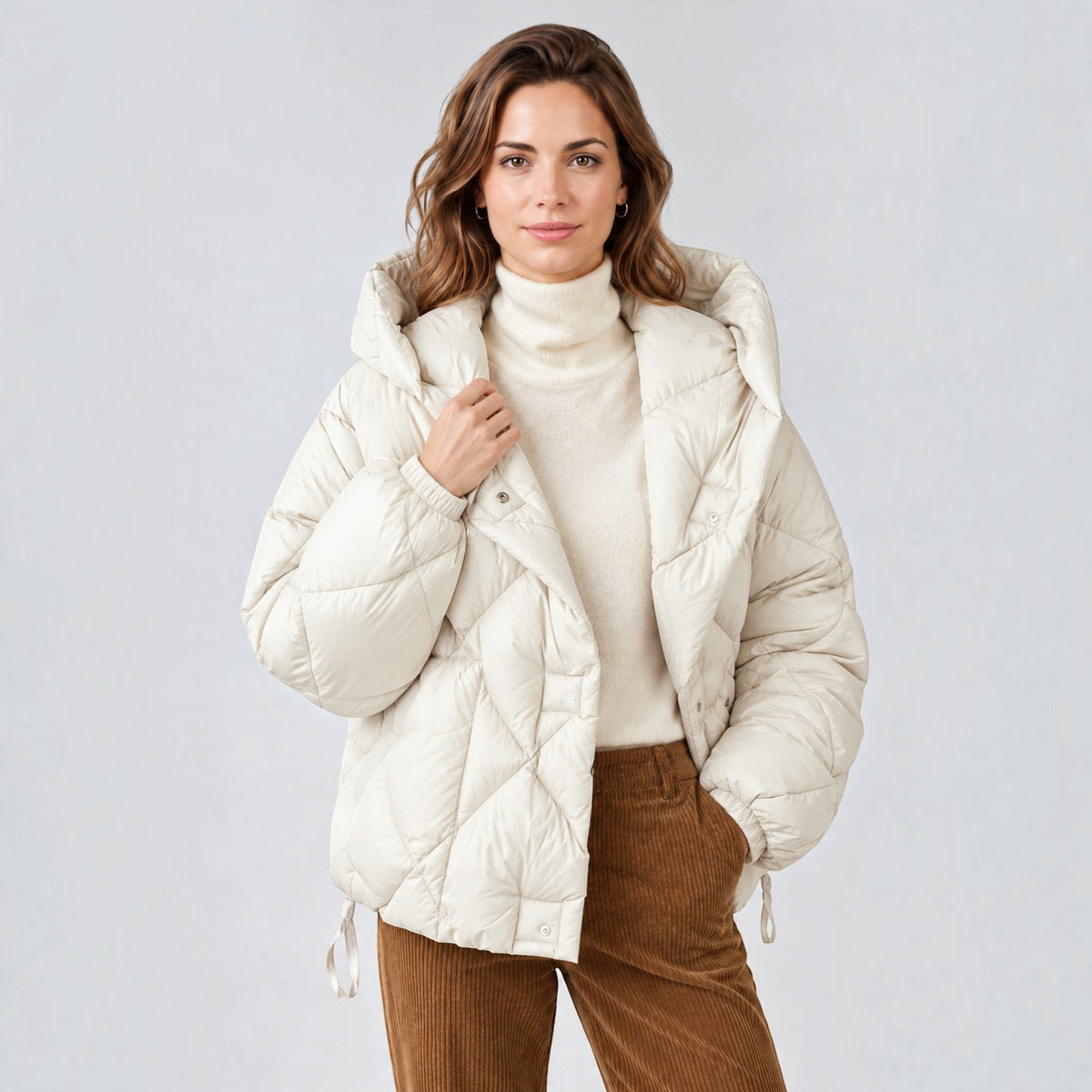 Women's Cropped Hooded Puffer Jacket - Loose Fit